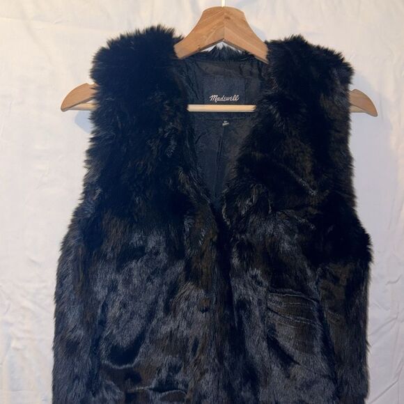 Madewell black faux fur vest hook closure size XS - Picture 3 of 11